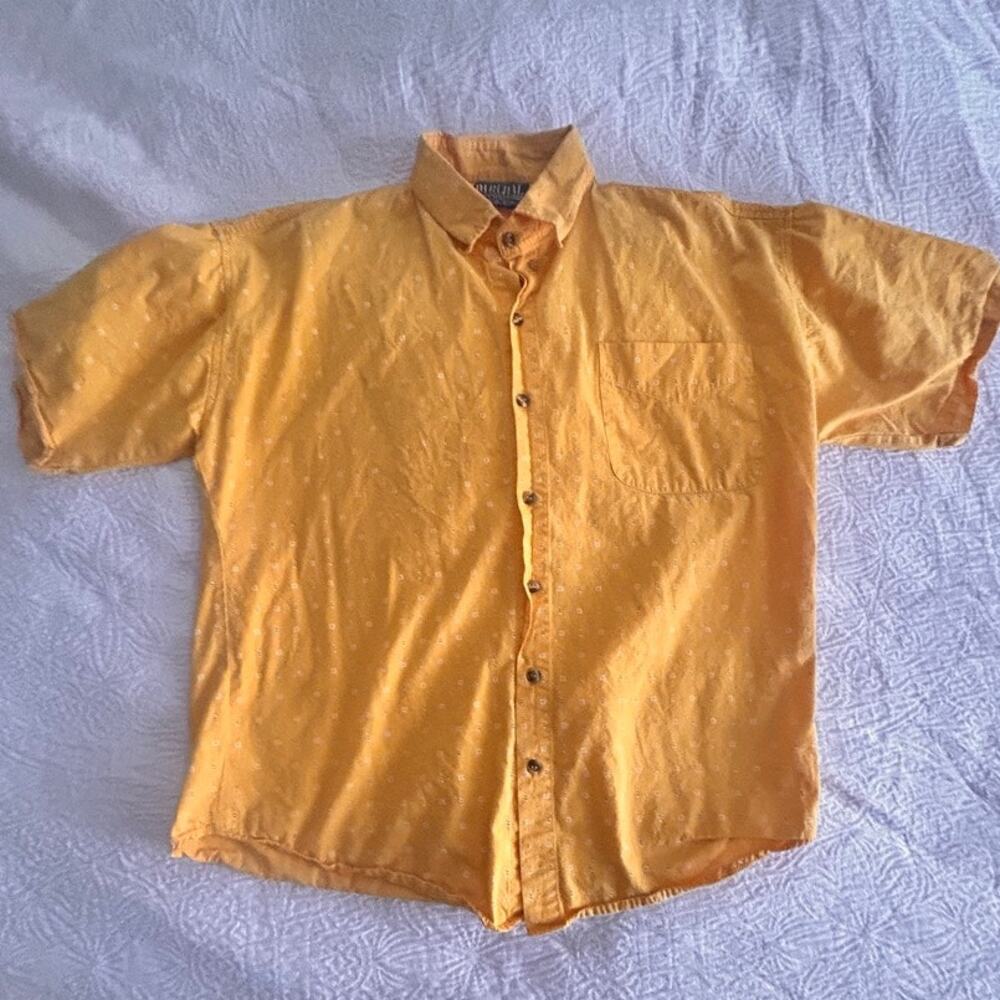 Parchal, Bright Yellow Patterned Cotton Mens Boxy Buttondown, XL